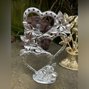 Vintage silver heart earring holder guc